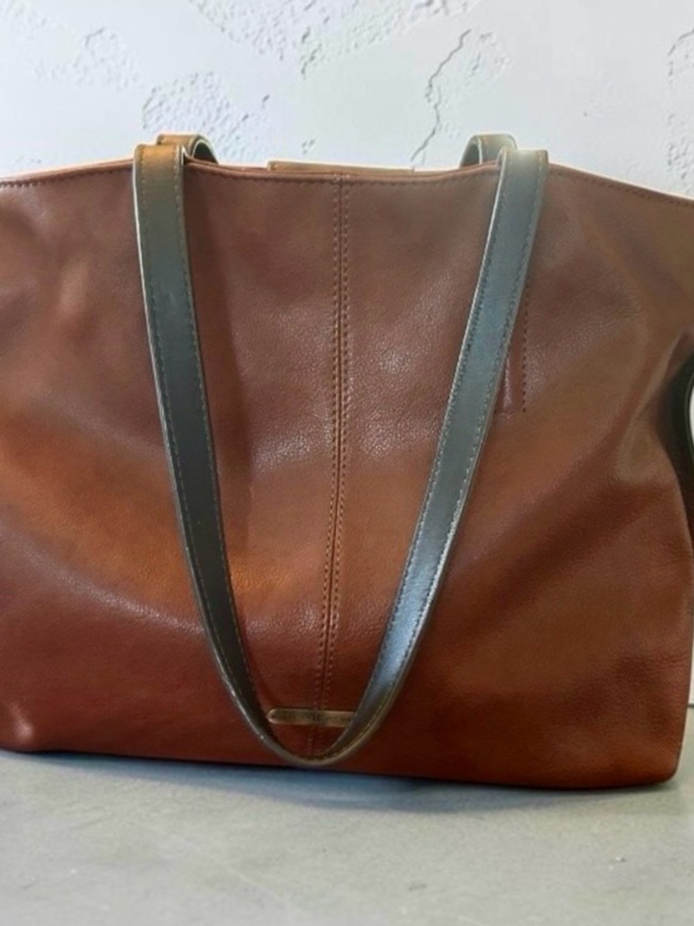 Lucky Brand Cognac Brown Genuine Leather Tote Shoulder Bag Shopper Work Purse